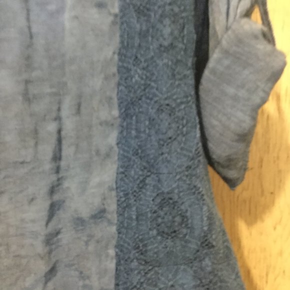 Minkas multi media button front long blouse blue with layers and embroidery - Picture 7 of 8